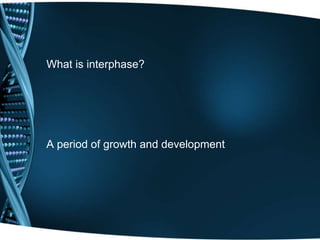 What is interphase?
A period of growth and development
 