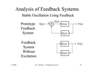 Analysis of Feedback Systems
Stable Oscillation Using Feedback
Prototype
Feedback
System
Feedback
System
Without
Excitation
5/10/04 M. J. Roberts - All Rights Reserved 19
 