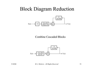 Block Diagram Reduction
Combine Cascaded Blocks
5/10/04 M. J. Roberts - All Rights Reserved 51
 