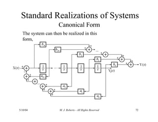 Standard Realizations of Systems
Canonical Form
The system can then be realized in this
form,
5/10/04 M. J. Roberts - All Rights Reserved 72
 