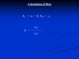 Calculation of Beta
Rit = i + i RMt + eit
iM
i =
M
2
 