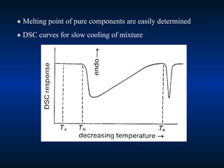  Melting point of pure components are easily determined
 DSC curves for slow cooling of mixture
 