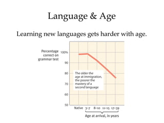 54
Language & Age
Learning new languages gets harder with age.
 
