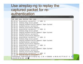 Use aireplay-ng to replay the
captured packet for re-
authentication
D3 Teknik Telekomunikasi_Sanggup, Mampu, Bisa
 