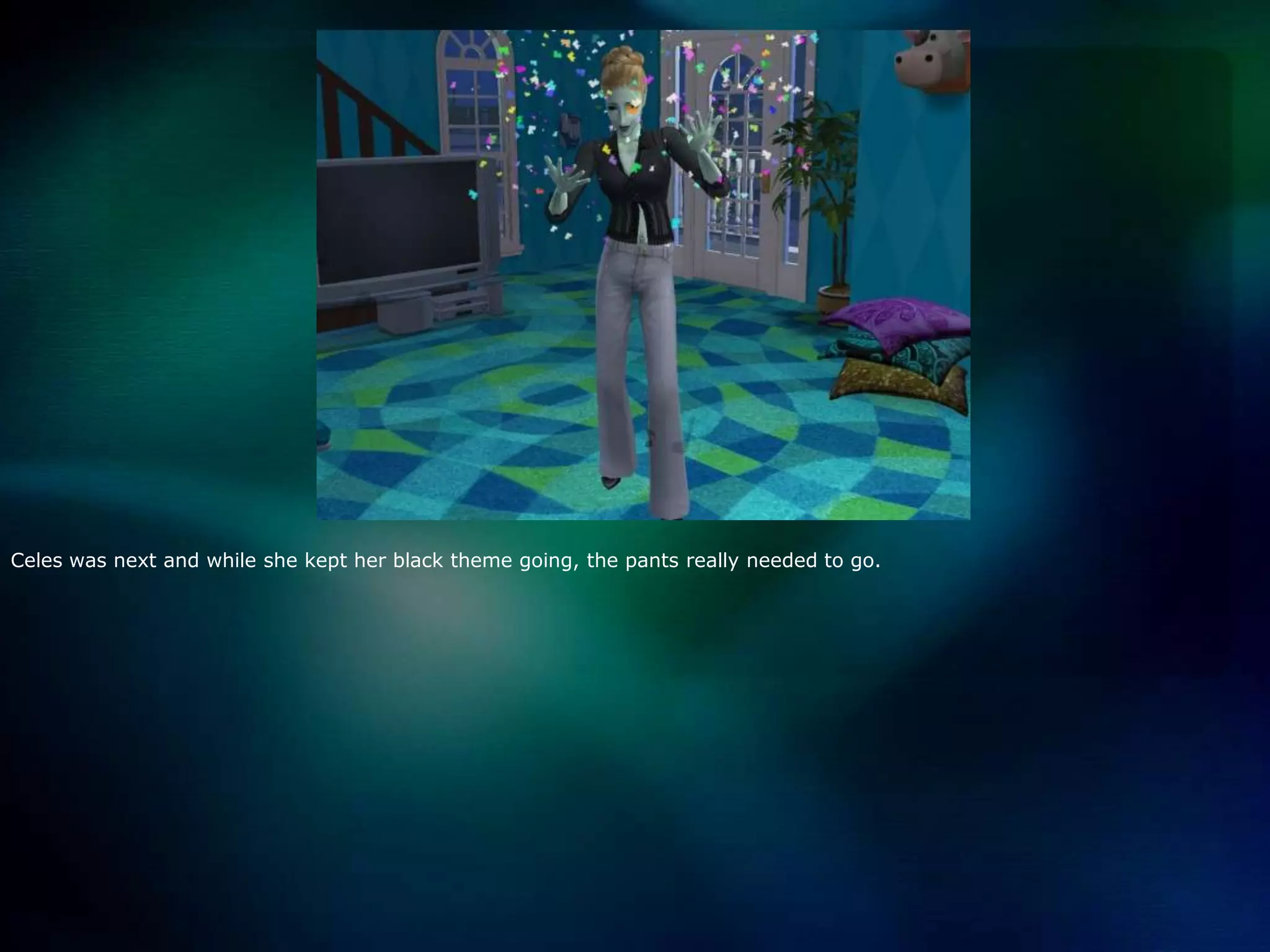 Celes was next and while she kept her black theme going, the pants really needed to go.