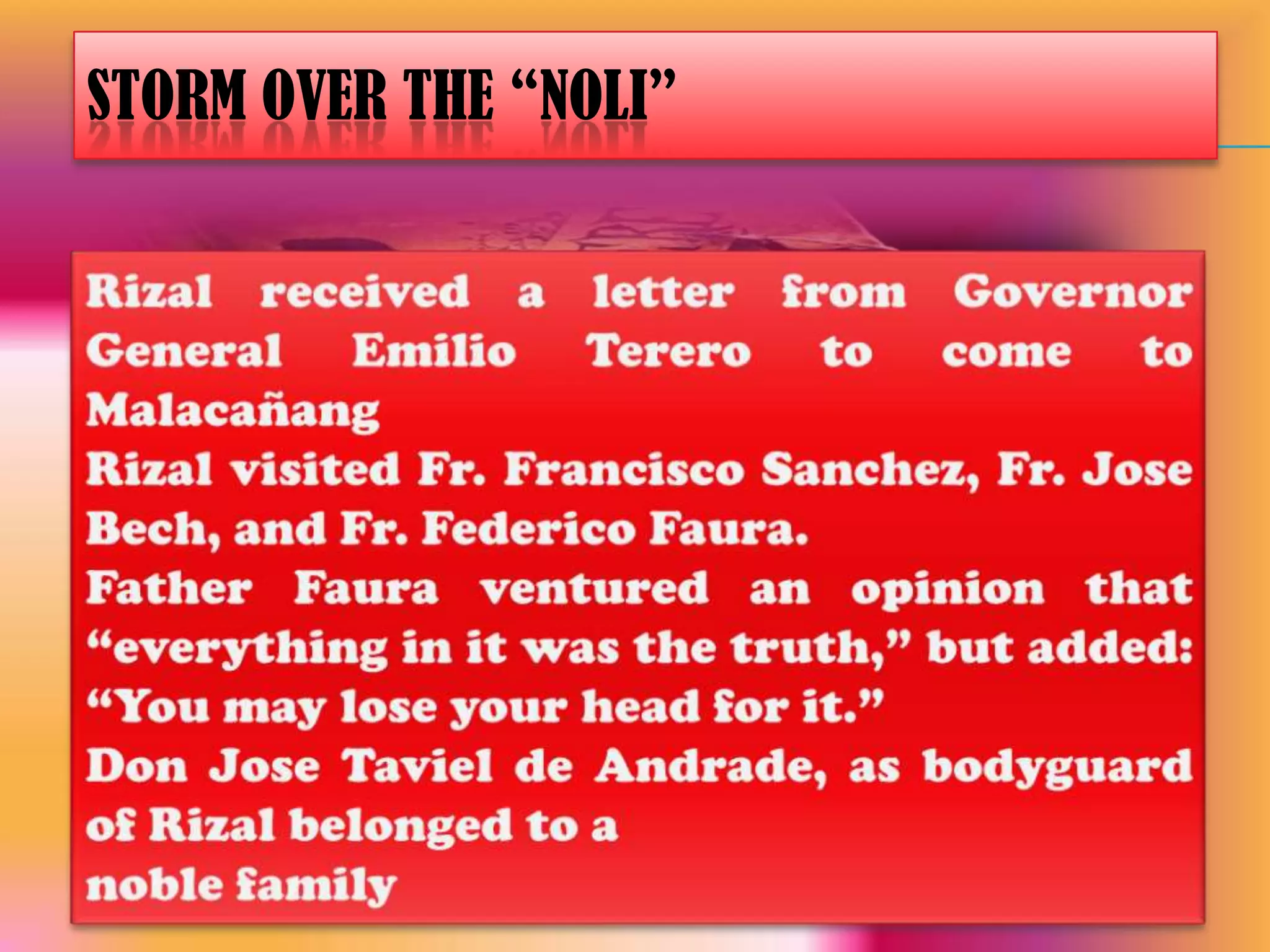 to find out why Leonor Rivera had remained silent.Delightful Trip and Arrival to ManilaRizal left Rome by train for Marseilles, a French portOn July 3, 1887- he boarded the steamer Djemnah.On August 6th he arrived in Manila.*There were about fifty passengers, including 4 English, 2 Germans, 3 Chinese, 2 Japanese, and many Frenchmen.*He found Manila the same as when he left it five years ago. 