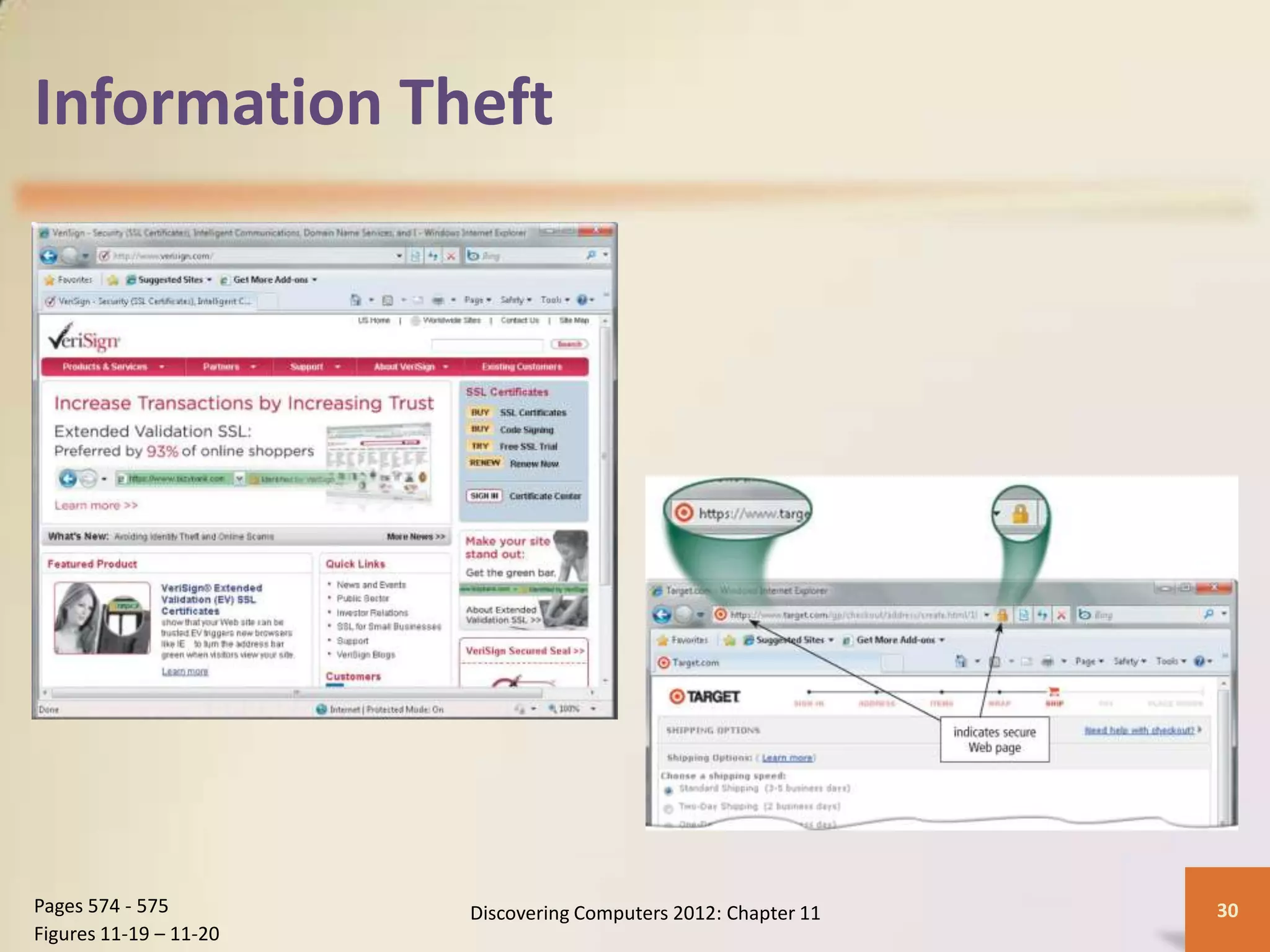 Information Theft




Pages 574 - 575         Discovering Computers 2012: Chapter 11   30
Figures 11-19 – 11-20
 