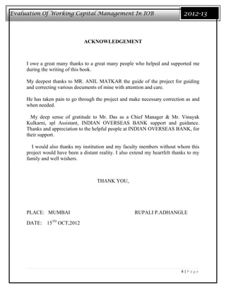 working capital management of iob | DOCX