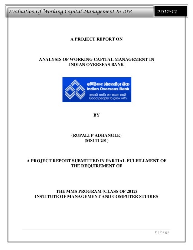 working capital management of iob