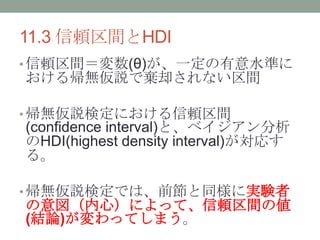 11.3 mgHDI
? mg()һˮʤ
뎢ohǗȴʤg
? ohʶˤmg
(confidence interval)ȡ٥
HDI(highest density interval)ꤹ
롣
? ohʶǤϡǰͬˌgY
ģˤäơmg΂
(YՓ)äƤޤ
 