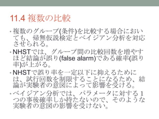 11.4 }α^
? }Υ`()^Ϥˤ
Ƥ⡢ohʶȥ٥򌝏
롣
? NHSTǤϡ`gα^򉈤䤹
ۤɽYՓ`(false alarm)Ǥ_(`
)Ϥ롣
? NHST`ʤһ¤֤뤿
ϡԇлޤ뤳Ȥˤʤ뤿ᡢY
ՓgYߤˤäӰ푤ܤ롣
? ٥Ǥϡѥ`ˌ룱
Ĥ_ʤ֤ʤΤǡΤ褦
gYߤӰ푤ܤʤ
 