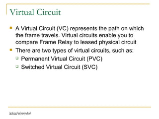 Release 16/07/2009Jetking Infotrain Ltd.
Virtual Circuit
 A Virtual Circuit (VC) represents the path on which
the frame travels. Virtual circuits enable you to
compare Frame Relay to leased physical circuit
 There are two types of virtual circuits, such as:
 Permanent Virtual Circuit (PVC)
 Switched Virtual Circuit (SVC)
 