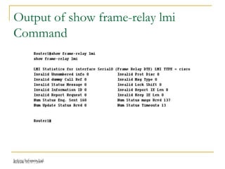 Release 16/07/2009Jetking Infotrain Ltd.
Output of show frame-relay lmi
Command
 