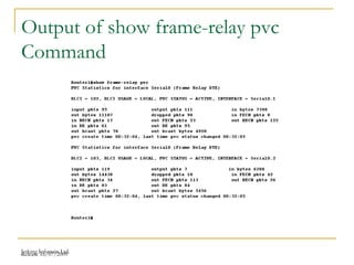 Release 16/07/2009Jetking Infotrain Ltd.
Output of show frame-relay pvc
Command
 