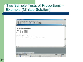 17
Two Sample Tests of Proportions –
Example (Minitab Solution)
 