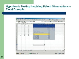 32
Hypothesis Testing Involving Paired Observations –
Excel Example
 