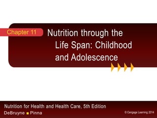 Nutrition for Health and Health Care, 5th Edition
DeBruyne ■ Pinna © Cengage Learning 2014
Nutrition through the
Life Span: Childhood
and Adolescence
Chapter 11
 