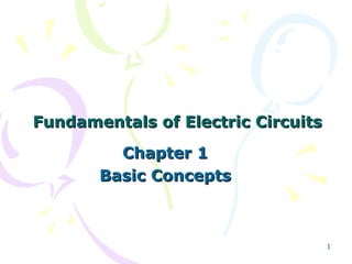 1
Fundamentals of Electric CircuitsFundamentals of Electric Circuits
Chapter 1Chapter 1
Basic ConceptsBasic Concepts
 