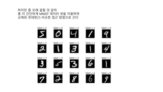 하지만 좀 오래 걸릴 것 같아
좀 더 간단하게 MNIST 데이터 셋을 이용하여
교재와 최대한(?) 비슷한 접근 방법으로 간다
 