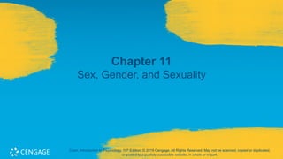 Chapter 11
Sex, Gender, and Sexuality
Coon, Introduction to Psychology, 15th Edition. © 2019 Cengage. All Rights Reserved. May not be scanned, copied or duplicated,
or posted to a publicly accessible website, in whole or in part.
 