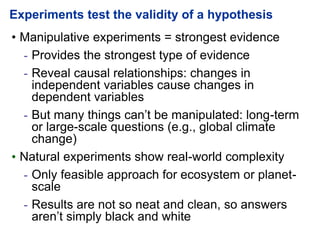 • Manipulative experiments = strongest evidence
- Provides the strongest type of evidence
- Reveal causal relationships: c...