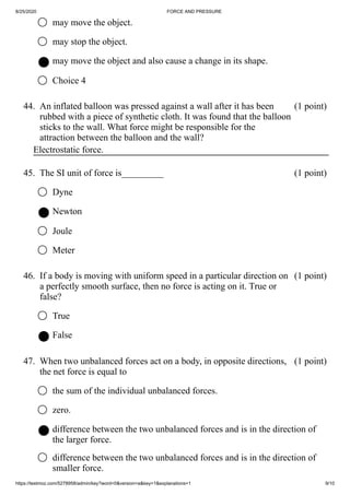 Chapter 11 force & pressure (QUIZ) | PDF