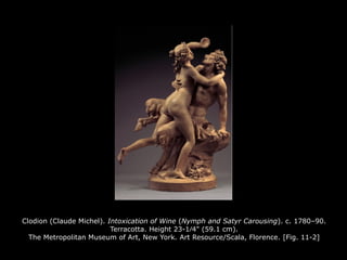 Clodion (Claude Michel). Intoxication of Wine (Nymph and Satyr Carousing). c. 1780–90.
Terracotta. Height 23-1∕4" (59.1 cm).
The Metropolitan Museum of Art, New York. Art Resource/Scala, Florence. [Fig. 11-2]
 