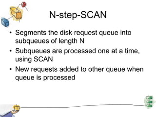 Shortest Service Time FirstSelect the disk I/O request that requires the least movement of the disk arm from its current positionAlways choose the minimum seek time