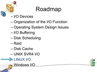 Character CacheUsed by character oriented devices E.g. terminals and printersEither written by the I/O device and read by the process or vice versaProducer/consumer model used