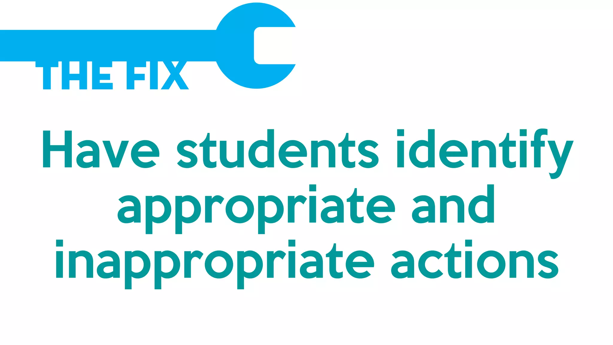 The Fix
Have students identify
appropriate and
inappropriate actions
 
