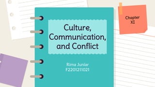 Rima Juniar
F2201211021
Culture,
Communication,
and Conflict
 
