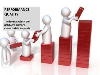 PERFORMANCE
QUALITY
The level at which the
product’s primary
characteristics operate.
 