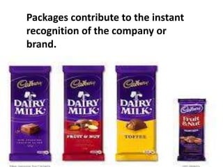 Packages contribute to the instant
recognition of the company or
brand.
 