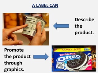 A LABEL CAN
Describe
the
product.
Promote
the product
through
graphics.
 