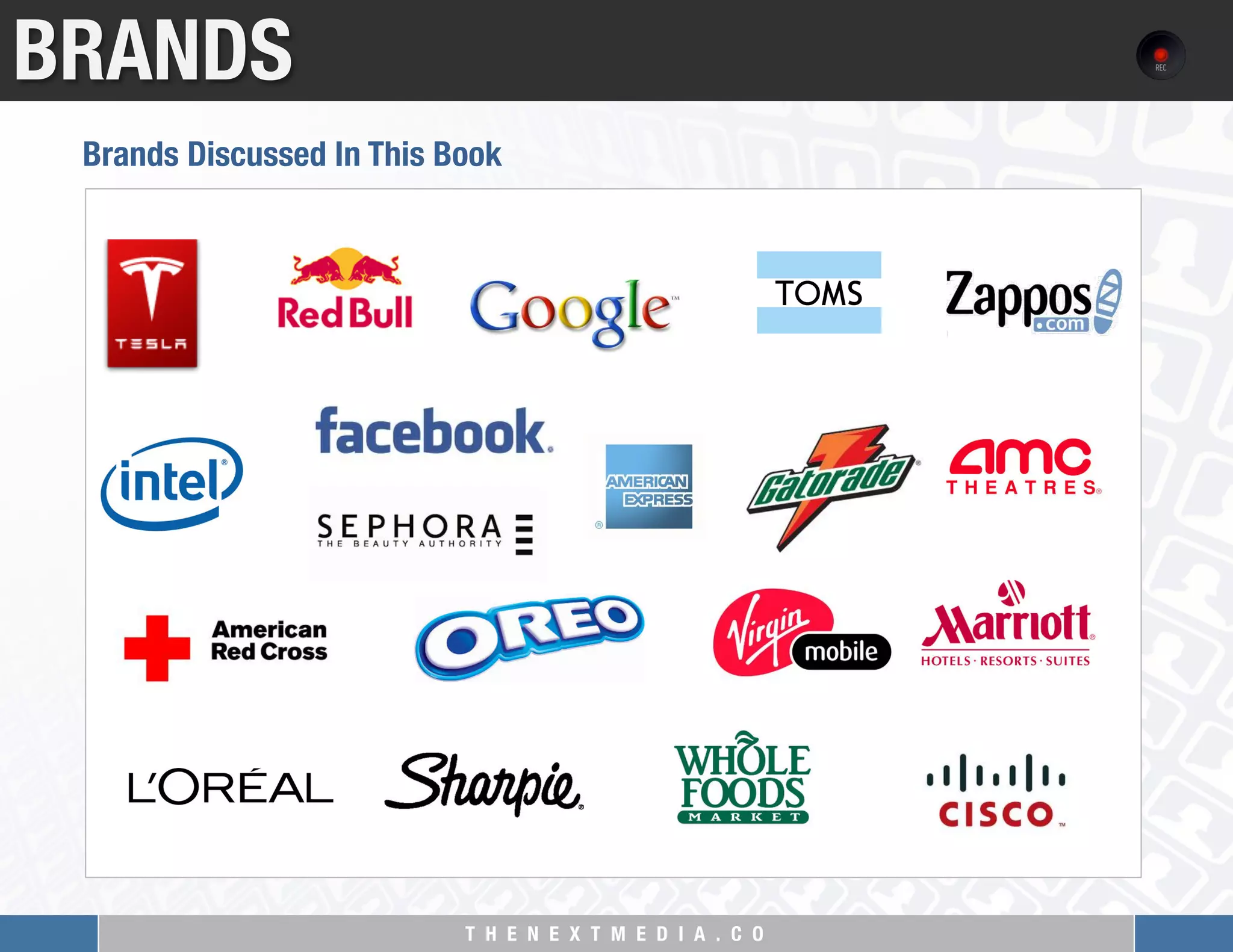T H E N E X T M E D I A . C O 
BRANDS
Brands Discussed In This Book 
 