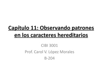 Capítulo 11: Observando patrones
  en los caracteres hereditarios
                CIBI 3001
      Prof. Carol V. López Morales
                  B-204
 