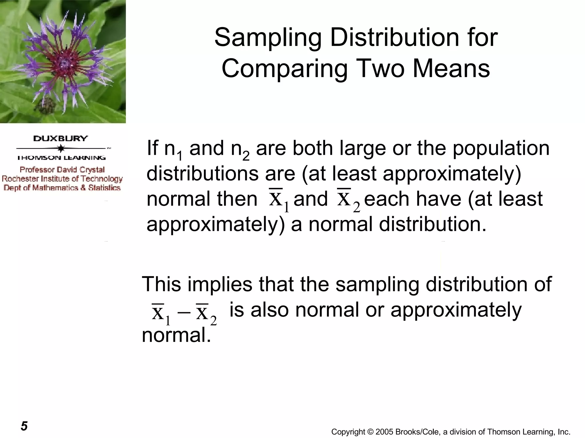 Sampling Distribution for Comparing Two Means 