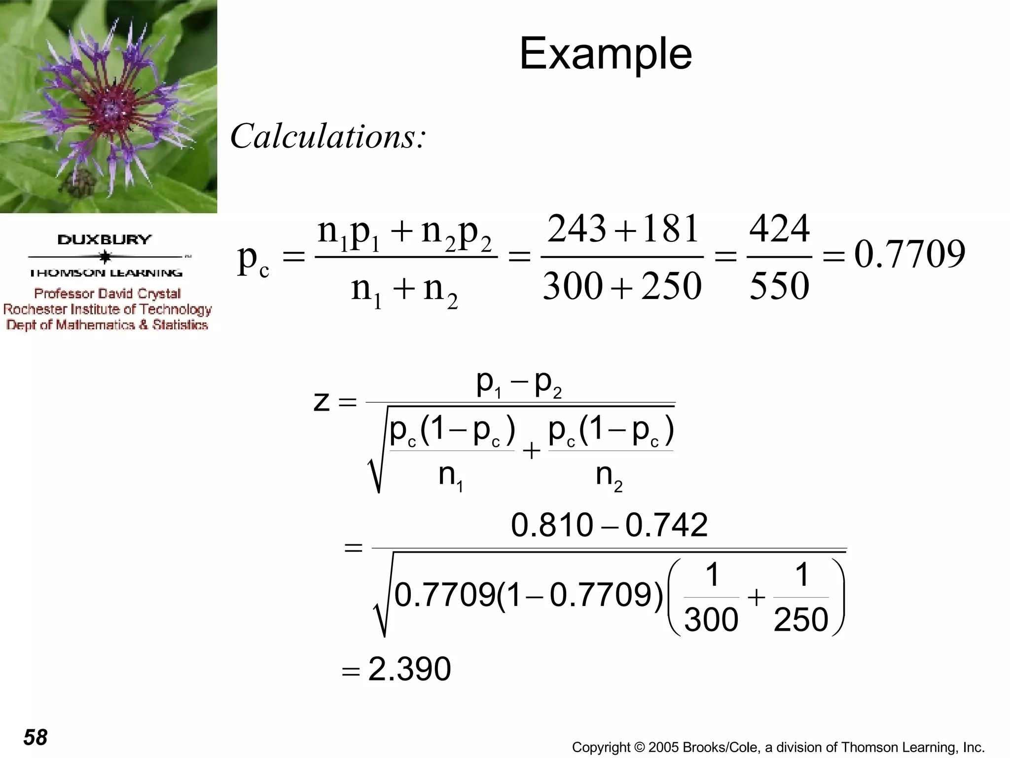 Example Calculations: 