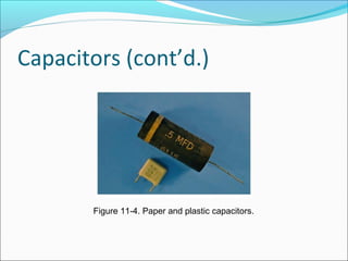 Capacitors (cont’d.)
Figure 11-4. Paper and plastic capacitors.
 