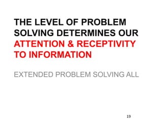 THE LEVEL OF PROBLEM
SOLVING DETERMINES OUR
ATTENTION & RECEPTIVITY
TO INFORMATION
EXTENDED PROBLEM SOLVING ALL
19
 