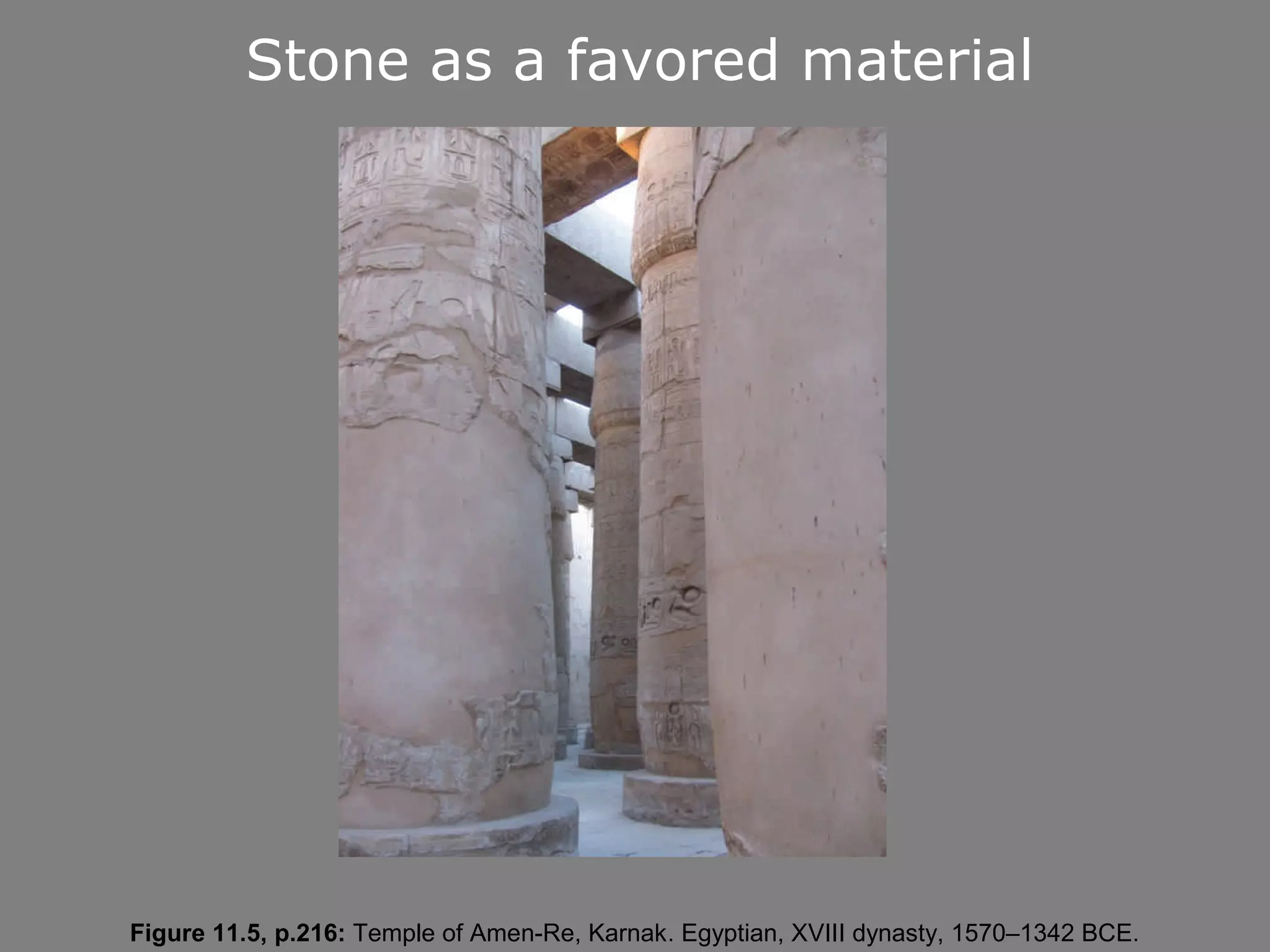 Stone as a favored material




Figure 11.5, p.216: Temple of Amen-Re, Karnak. Egyptian, XVIII dynasty, 1570–1342 BCE.
 