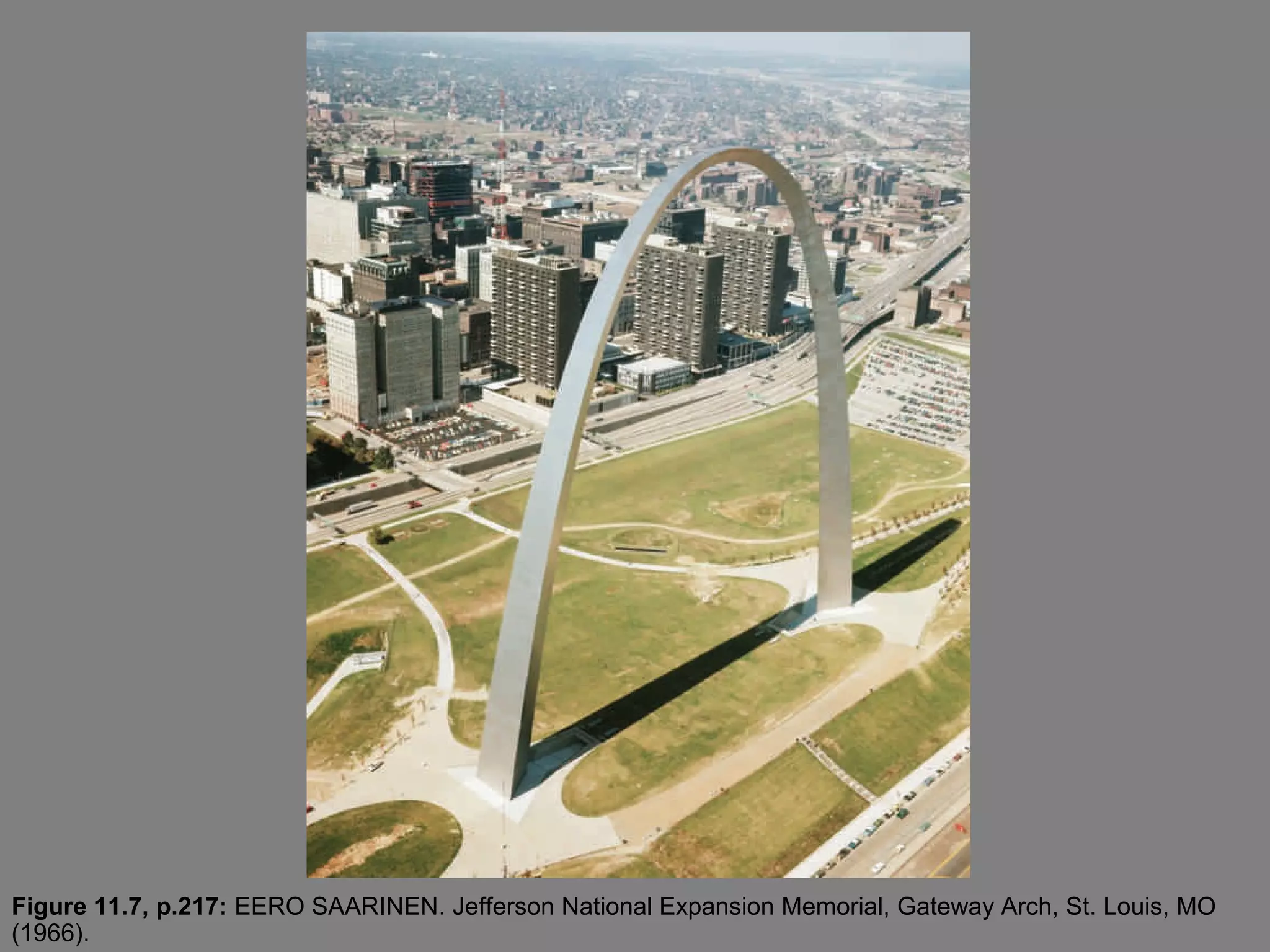 Figure 11.7, p.217: EERO SAARINEN. Jefferson National Expansion Memorial, Gateway Arch, St. Louis, MO
(1966).
 