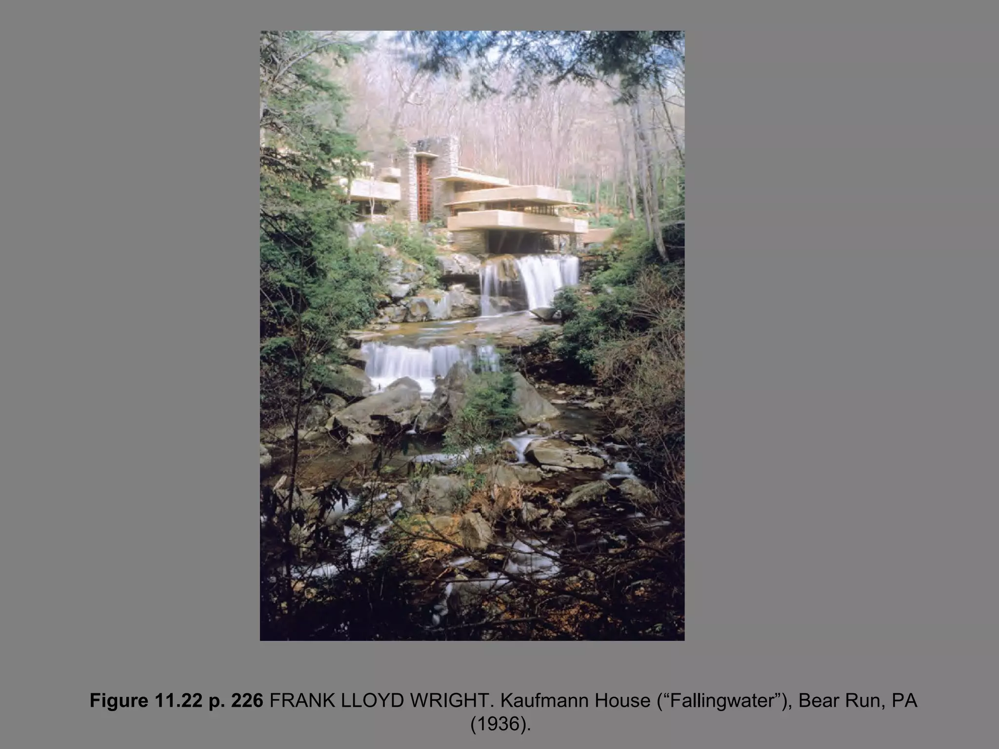 Figure 11.22 p. 226 FRANK LLOYD WRIGHT. Kaufmann House (“Fallingwater”), Bear Run, PA
                                    (1936).
 