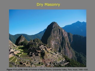 Dry Masonry




Figure 11.4, p.216: Walls of Fortress of Machu Picchu, Urubamba Valley, Peru. Incan, 1490–1530.
 
