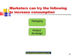 Marketers can try the following to increase consumption Packaging Product  Re-design 
