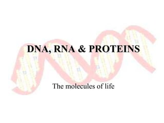 DNA, RNA & PROTEINS
The molecules of life
 