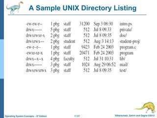11.57 Silberschatz, Galvin and Gagne ©2013
Operating System Concepts – 9th
Edition
A Sample UNIX Directory Listing
 