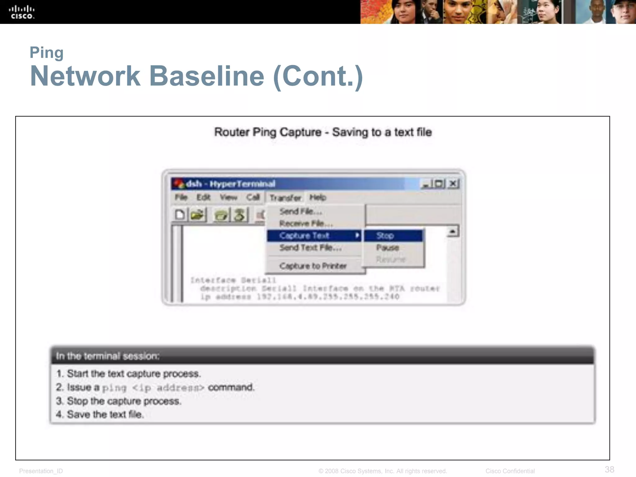 Presentation_ID 38© 2008 Cisco Systems, Inc. All rights reserved. Cisco Confidential
Ping
Network Baseline (Cont.)
 