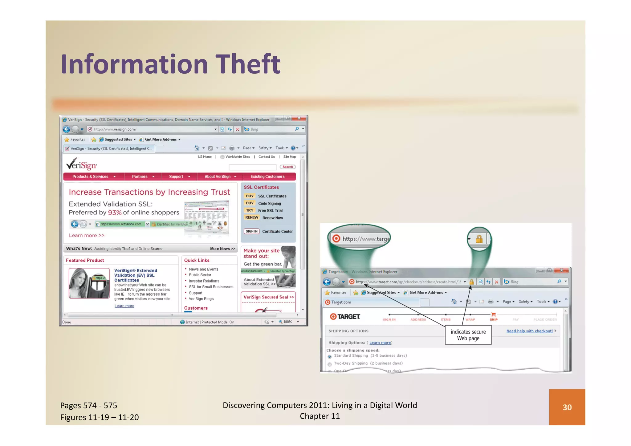 Information Theft
Information Theft




Pages 574 ‐ 575         Discovering Computers 2011: Living in a Digital World    30
Figures 11‐19 – 11‐20                      Chapter 11
 