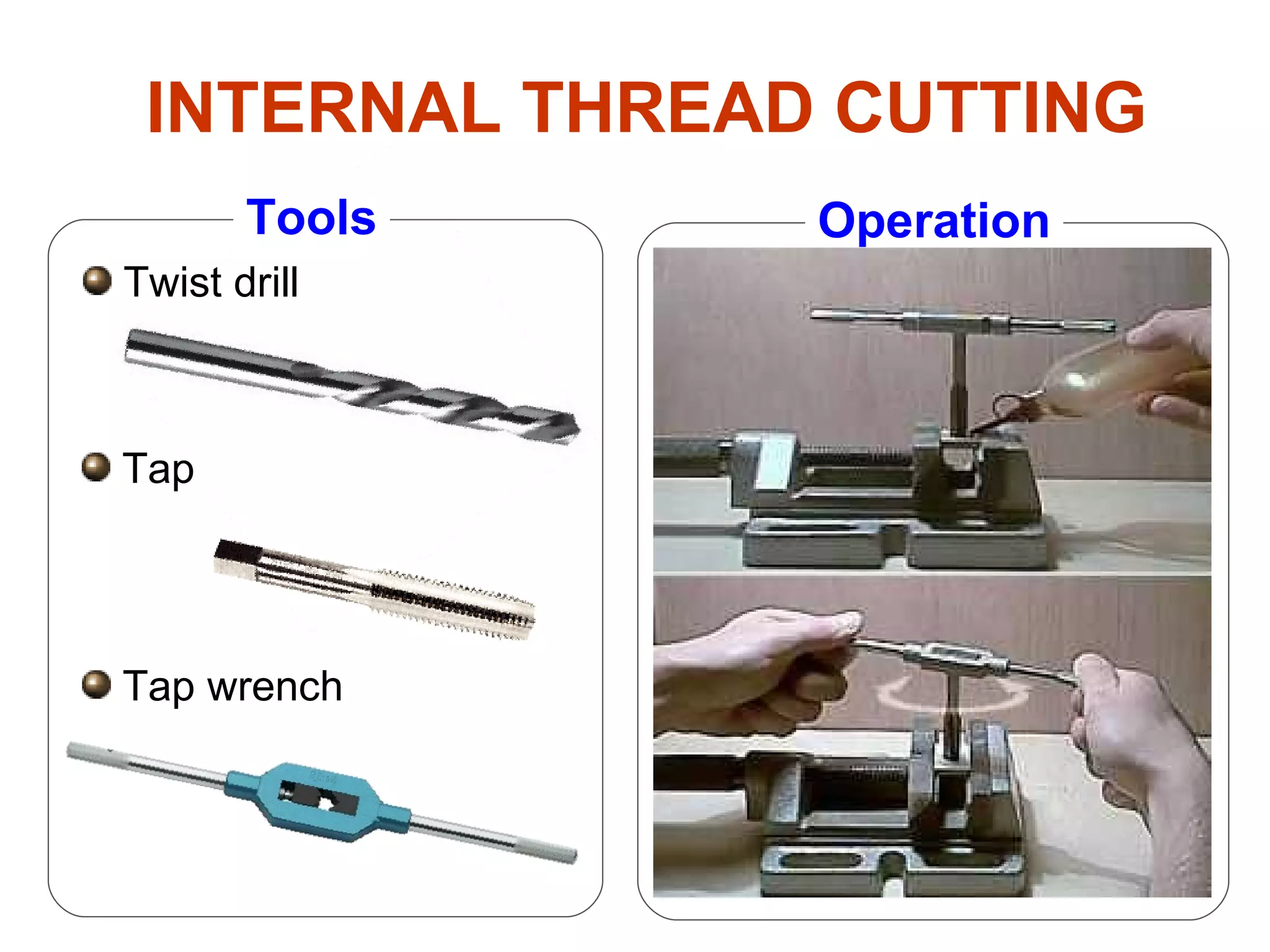 Twist drill Tap Tap wrench INTERNAL THREAD CUTTING Tools Operation 